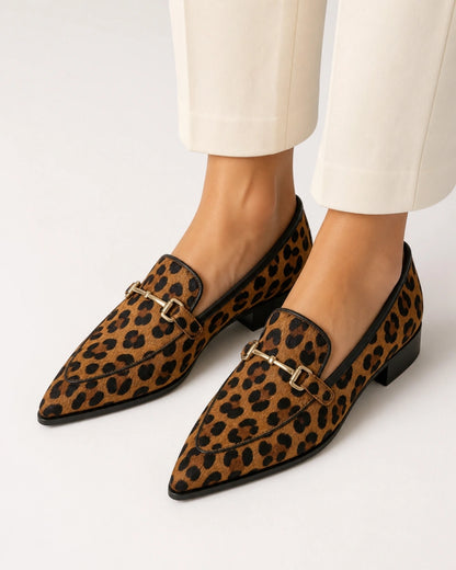 Women's Pointed Leopard Loafers with Metal Bit — product image 7