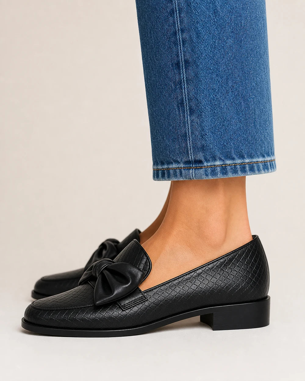 Women's Black Bow Loafers with Low Heel — product image 3