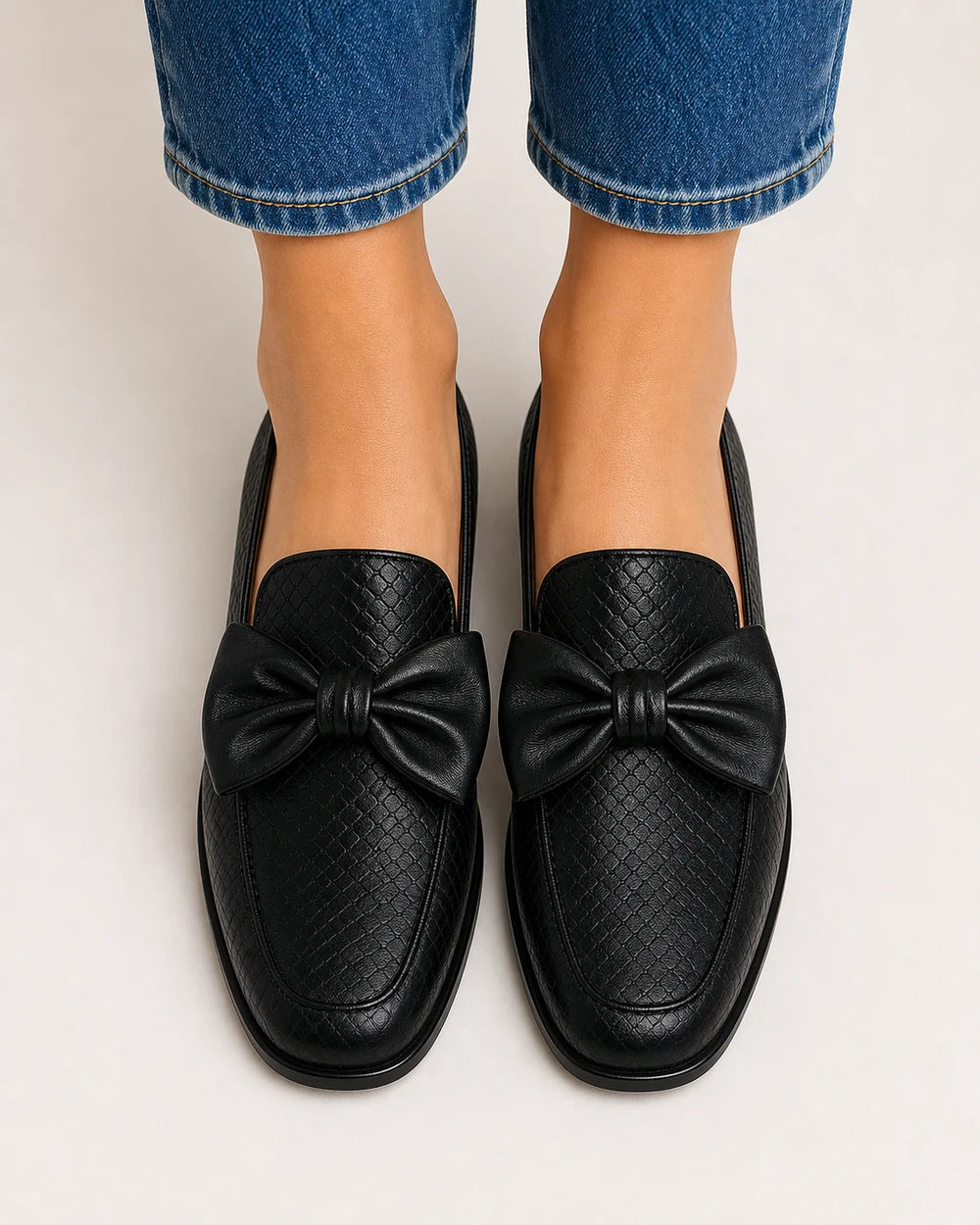 Women's Black Bow Loafers with Low Heel — product image 4
