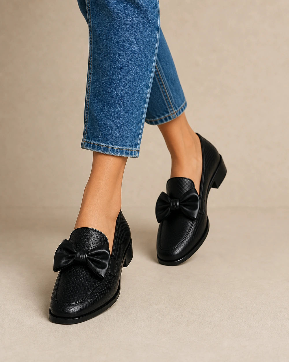 Women's Black Bow Loafers with Low Heel — product image 6