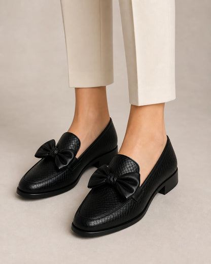 Women's Black Bow Loafers with Low Heel — product image 7