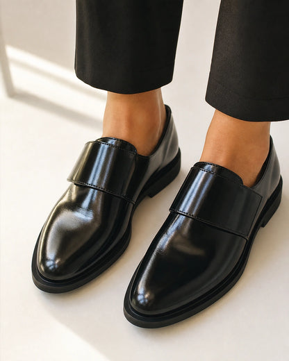 Women's Black Patent Loafers with Buckle Strap — product image 1