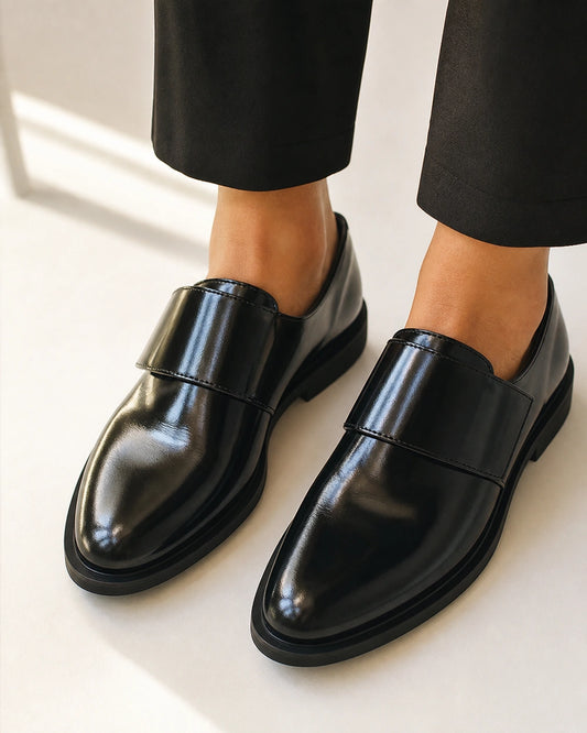 Women's Black Patent Loafers with Buckle Strap — product image 1