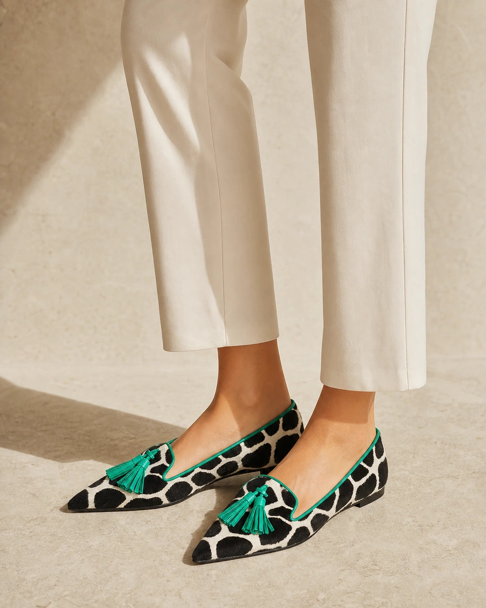 Women's Pointed Cow-Print Tassel Loafers — product image 7