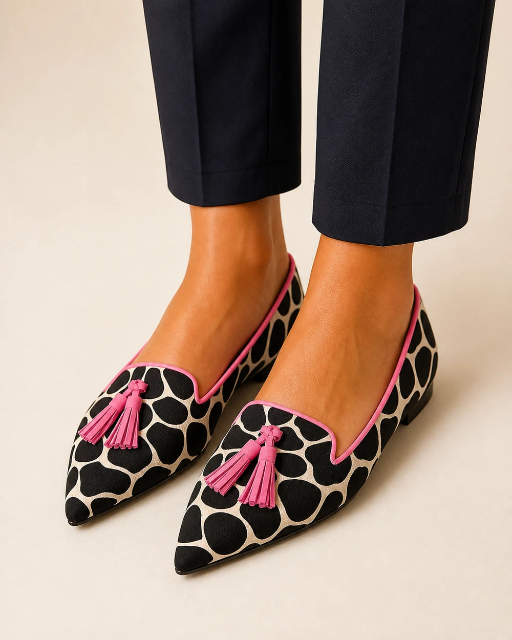 Women's Pointed Cow-Print Tassel Loafers — product image 9