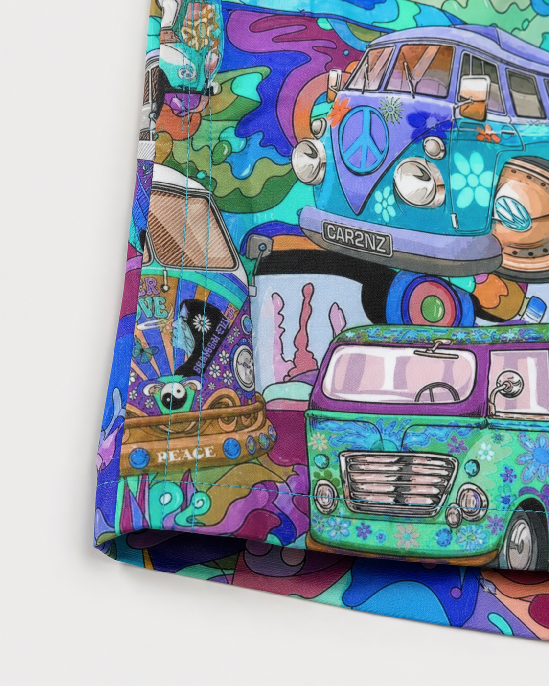 Close-up of the Momount swim shorts hem and fabric