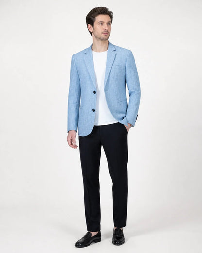Light blue lightweight blazer for men, hero view.