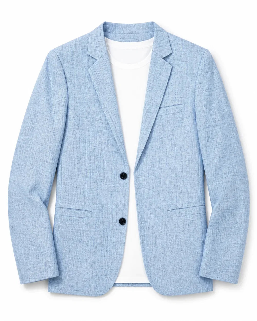 Light blue lightweight blazer for men, flatlay view.
