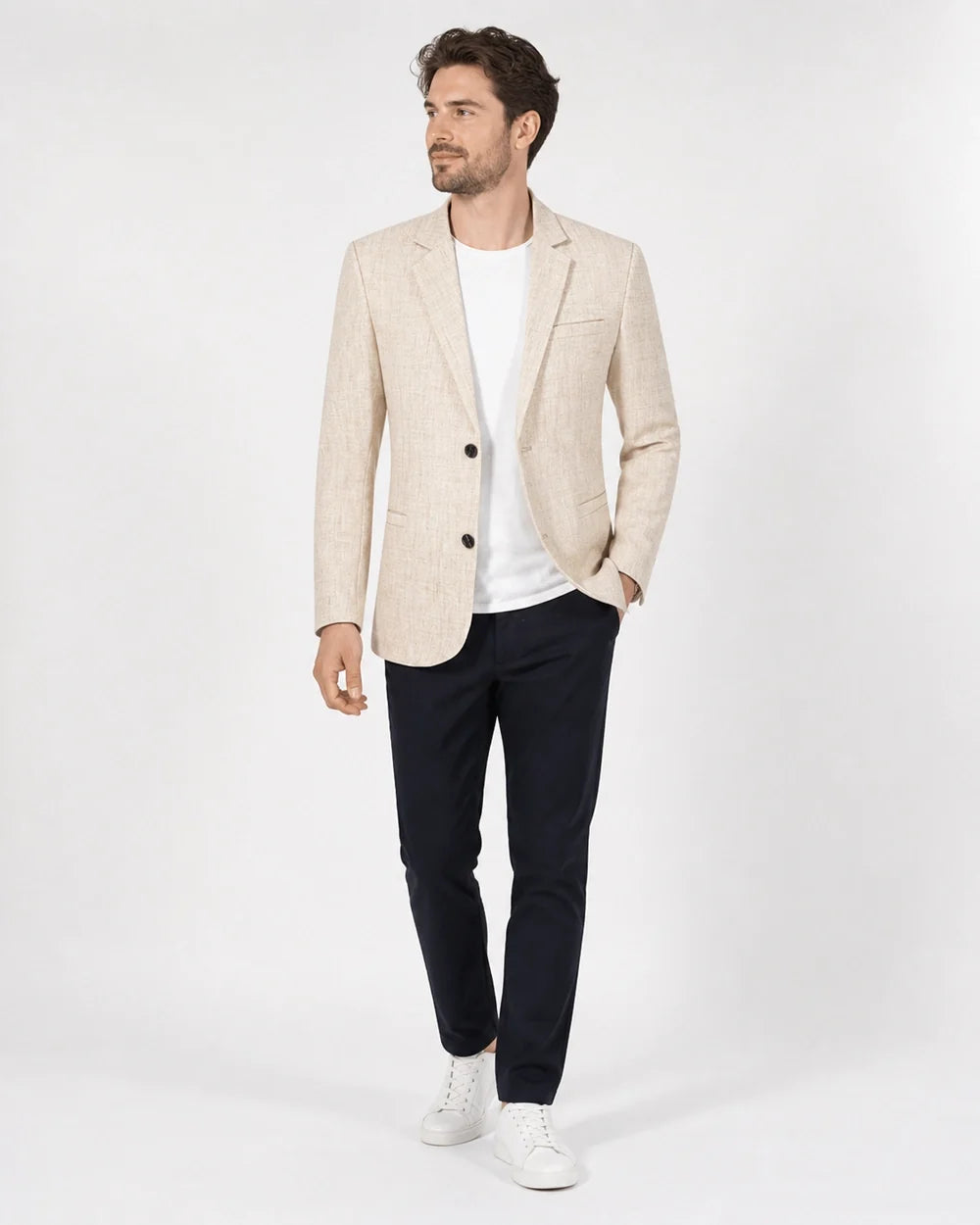 Beige lightweight blazer for men, hero view.