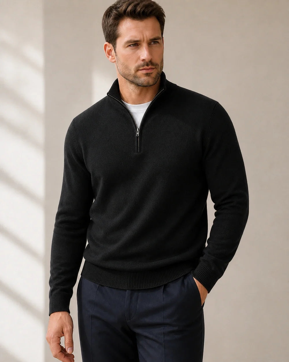 momount men quarter zip sweater black 14 hero