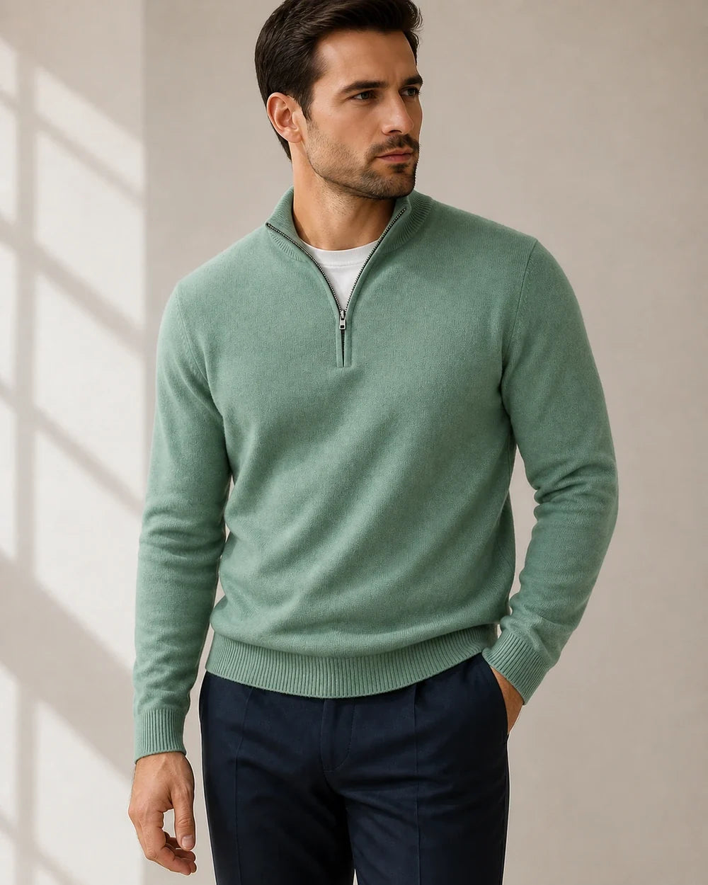 momount men quarter zip sweater green 13 hero