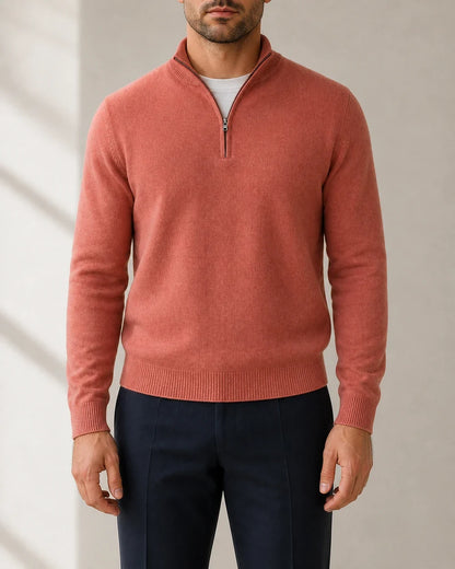 momount men quarter zip sweater pink 03 front