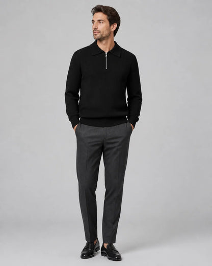 Black quarter-zip knit sweater for men, hero view.