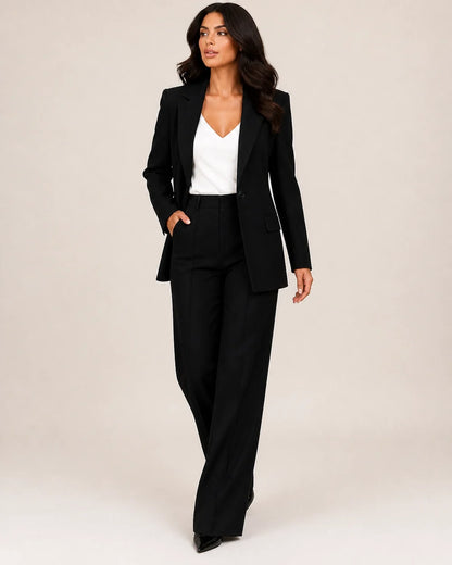 Women's tailored blazer and wide-leg trousers set – 06 black movement