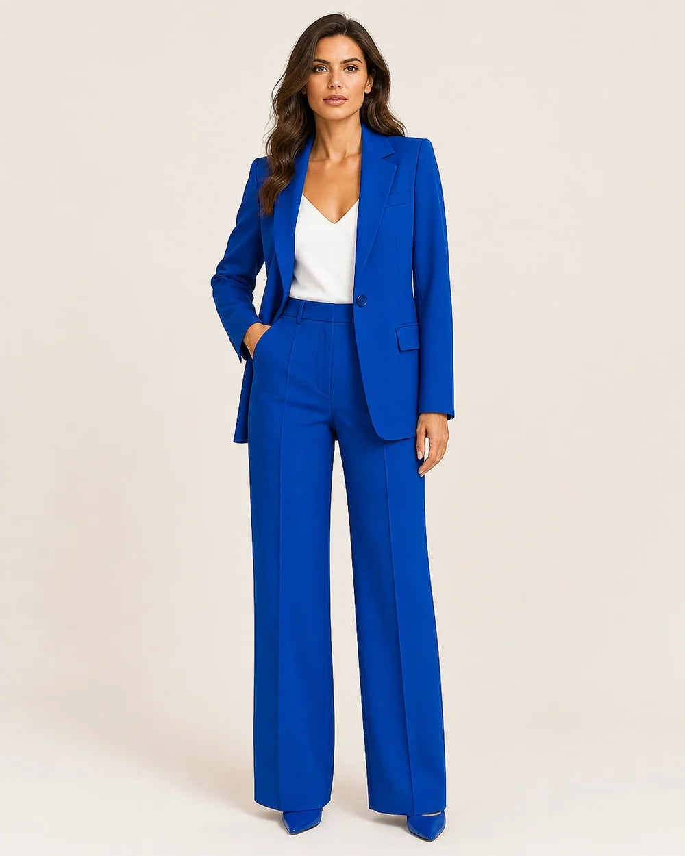 Women's tailored blazer and wide-leg trousers set – 11 blue hero