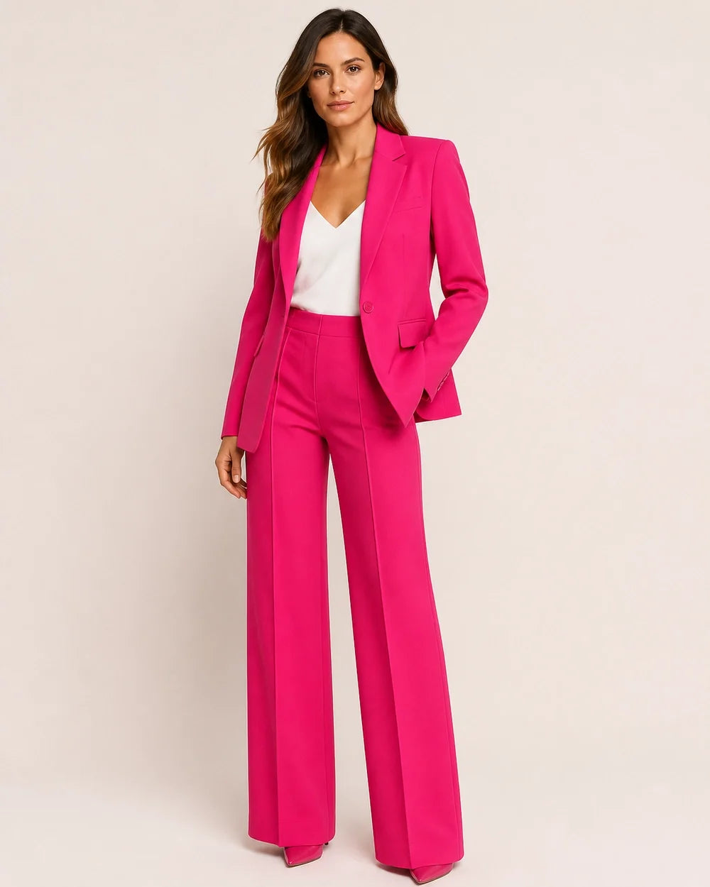 Women's tailored blazer and wide-leg trousers set – 13 pink hero