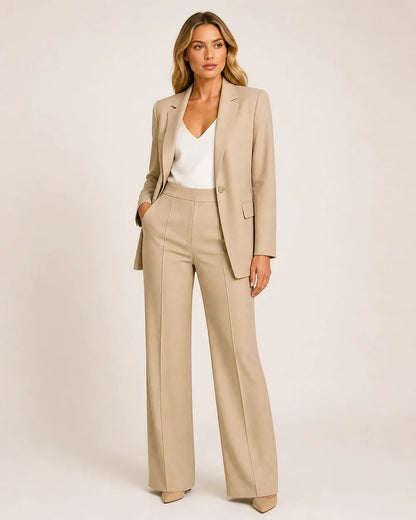 Women's tailored blazer and wide-leg trousers set – 14 beige hero
