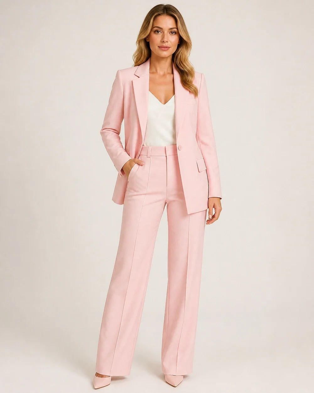 Women's tailored blazer and wide-leg trousers set – 17 light pink hero