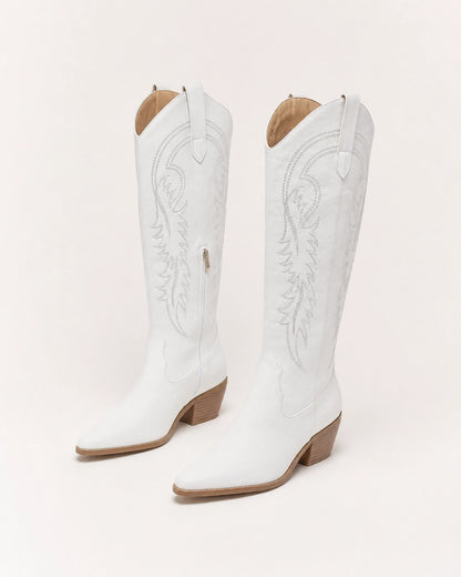 Momount Women Amoji Western Knee-High Boots, white, variant hero.