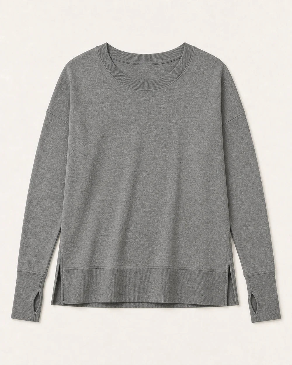 Women's charcoal dolman thumbhole pullover, product-only flat lay