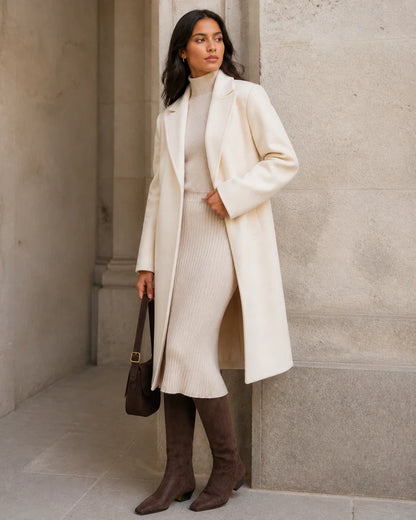 Chocolate square-toe knee-high boots, styling view