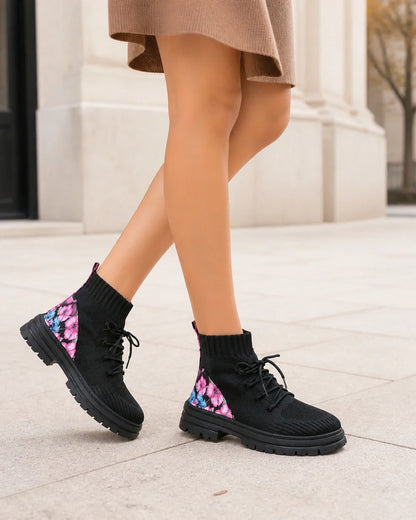 Black knit sock ankle boots lifestyle view