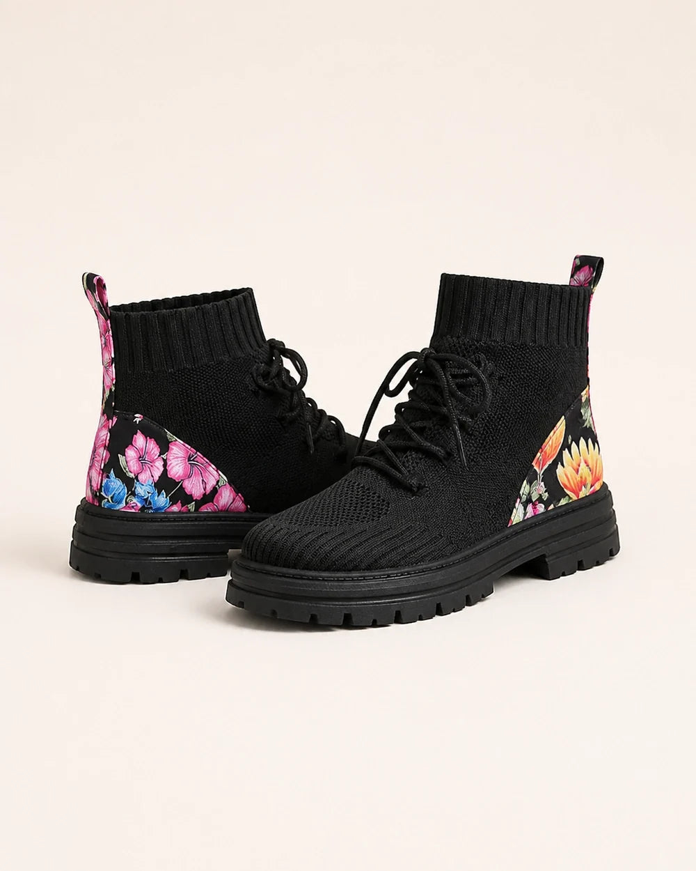 Black knit sock ankle boots product-only pair