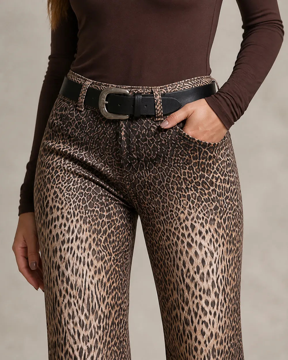 Leopard gradient trousers belt and waistband detail