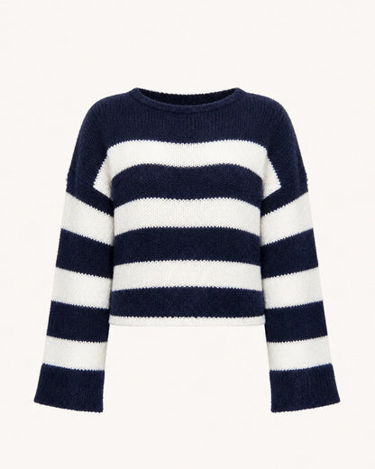 Navy striped cropped sweater product-only view