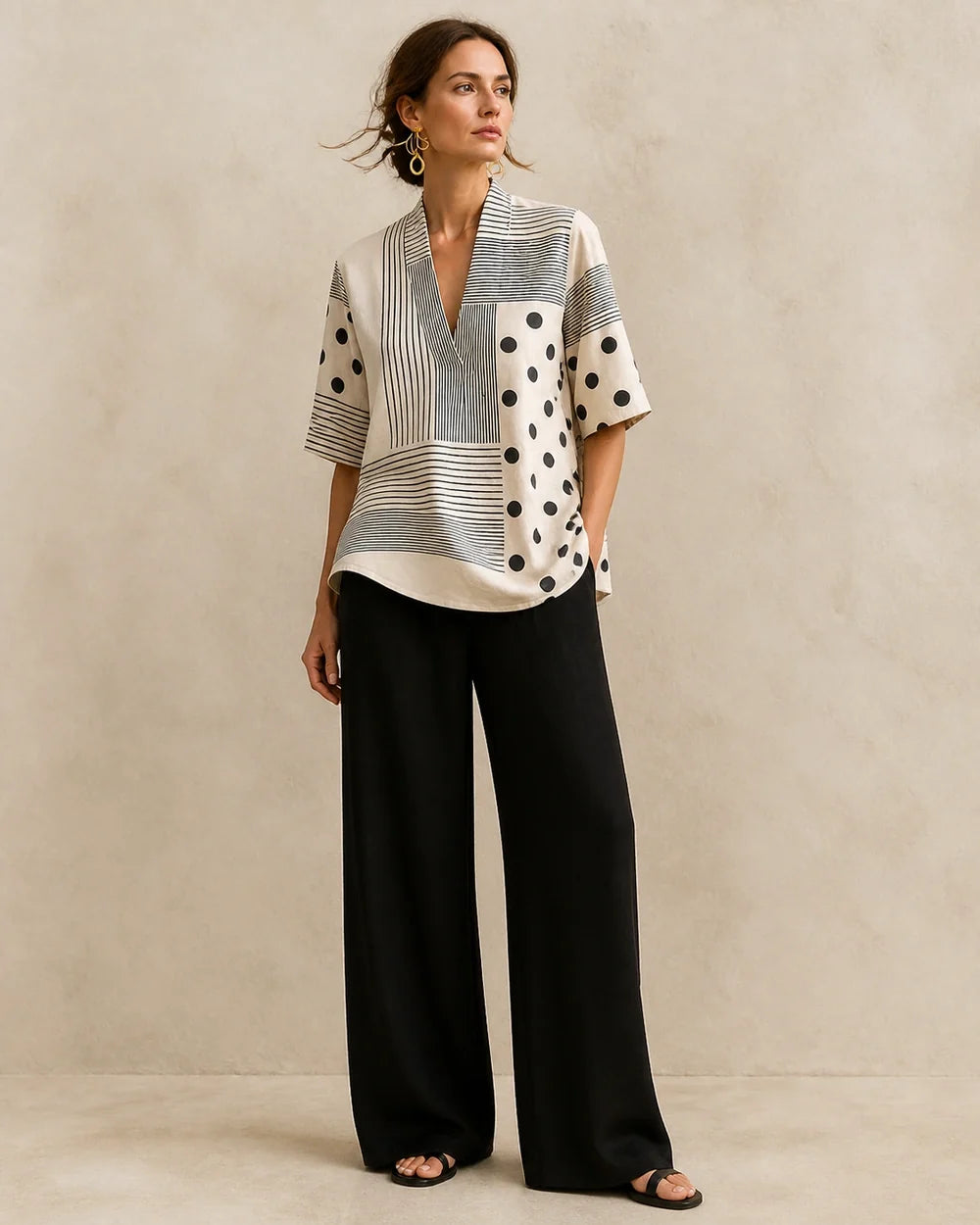 Striped polka-dot relaxed top full silhouette