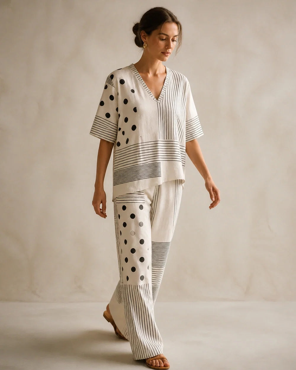 Relaxed striped polka-dot top in movement