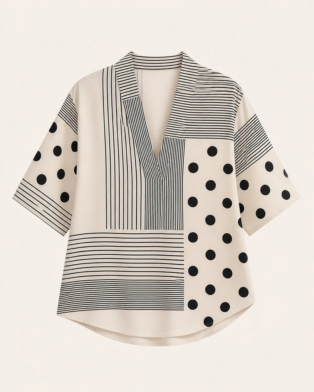 Striped polka-dot V-neck top product-only view