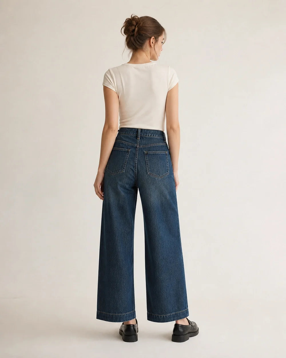 Momount women retro blue high waist wide leg jeans