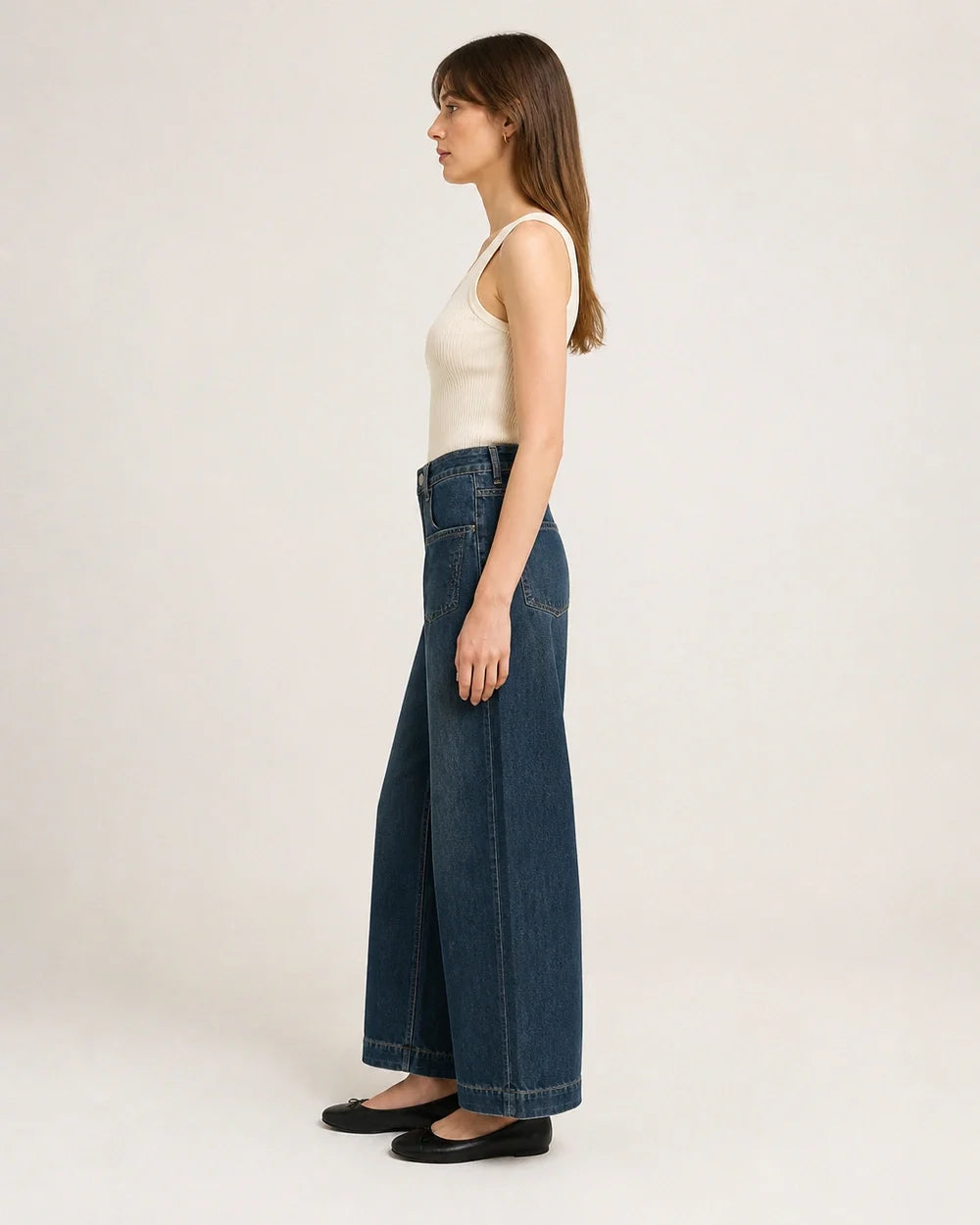 Momount women retro blue high waist wide leg jeans