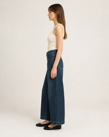 Momount women retro blue high waist wide leg jeans