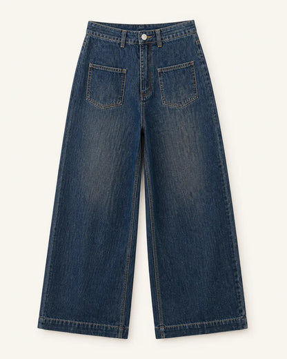 Momount women retro blue high waist wide leg jeans