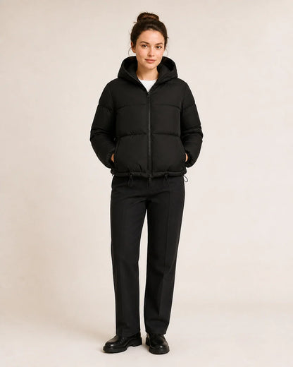 Momount women short hooded puffer jacket black