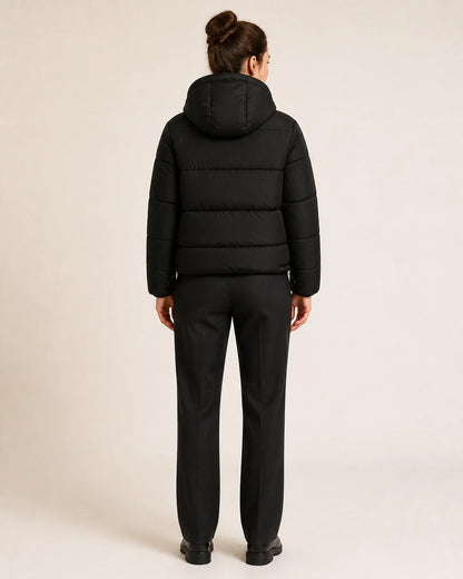 Momount women short hooded puffer jacket black