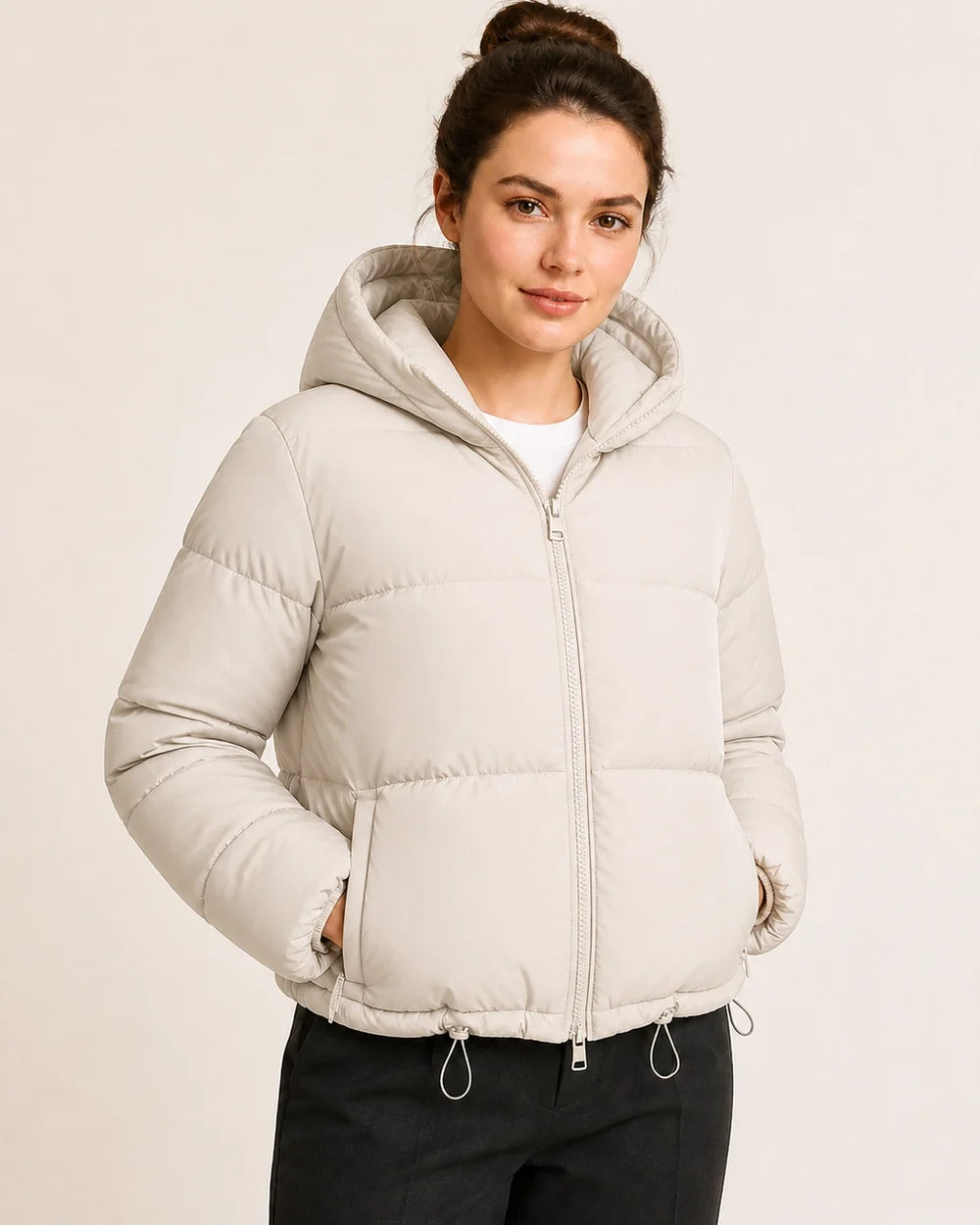 Momount women short hooded puffer jacket white