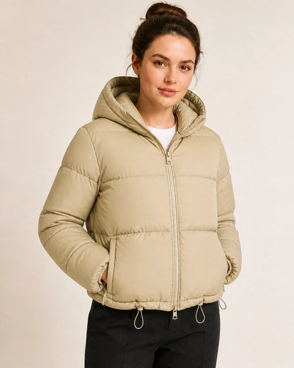 Momount women short hooded puffer jacket khaki