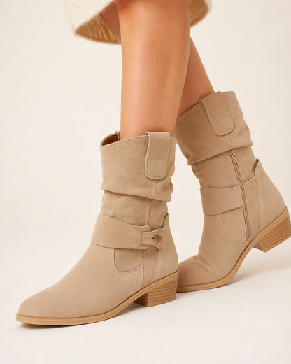 Momount women suede slouch ankle boots beige