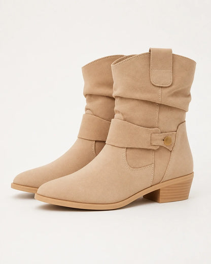 Momount women suede slouch ankle boots beige