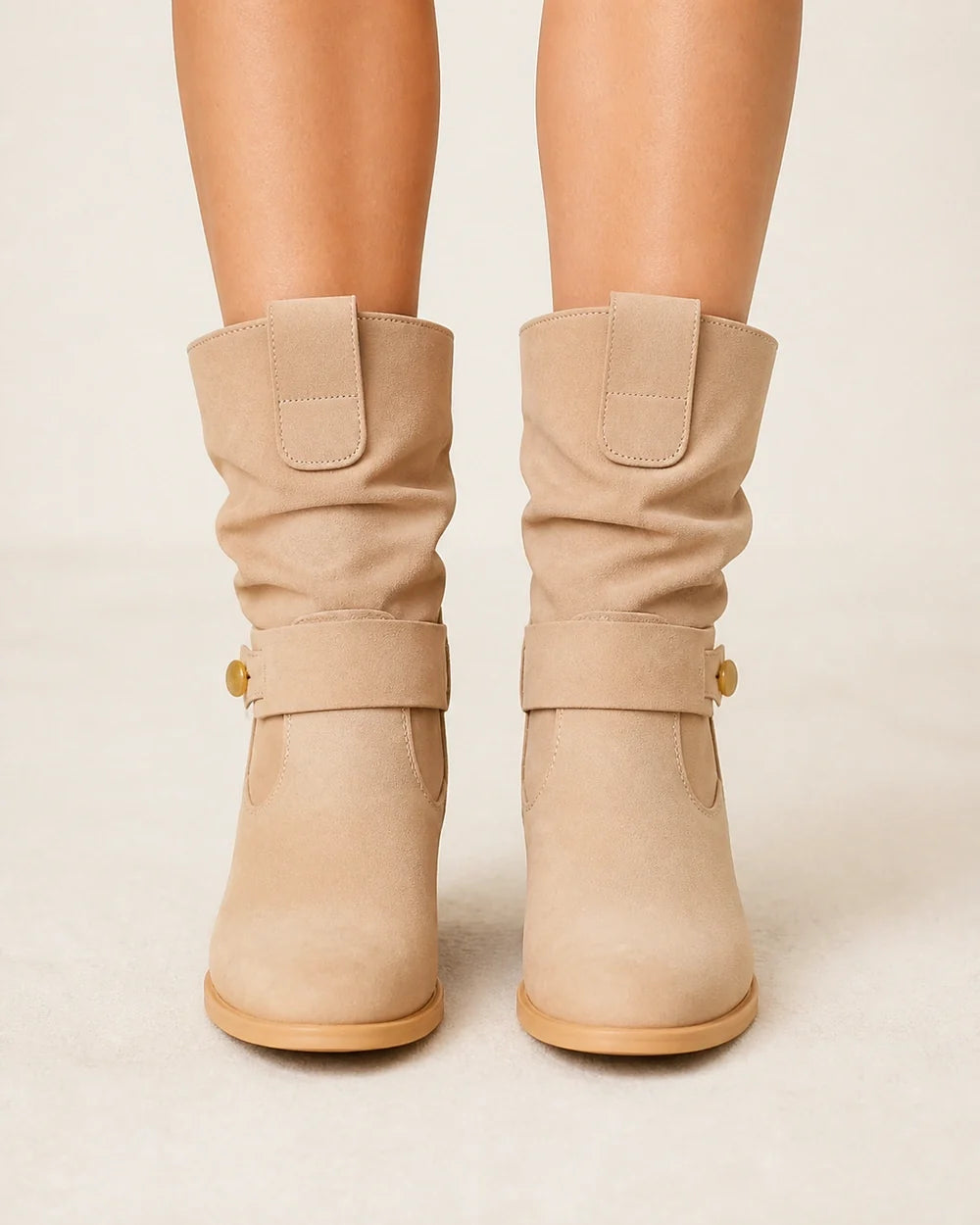 Momount women suede slouch ankle boots beige