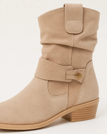 Momount women suede slouch ankle boots beige