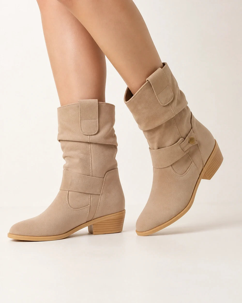 Momount women suede slouch ankle boots beige