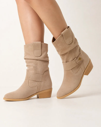 Momount women suede slouch ankle boots beige
