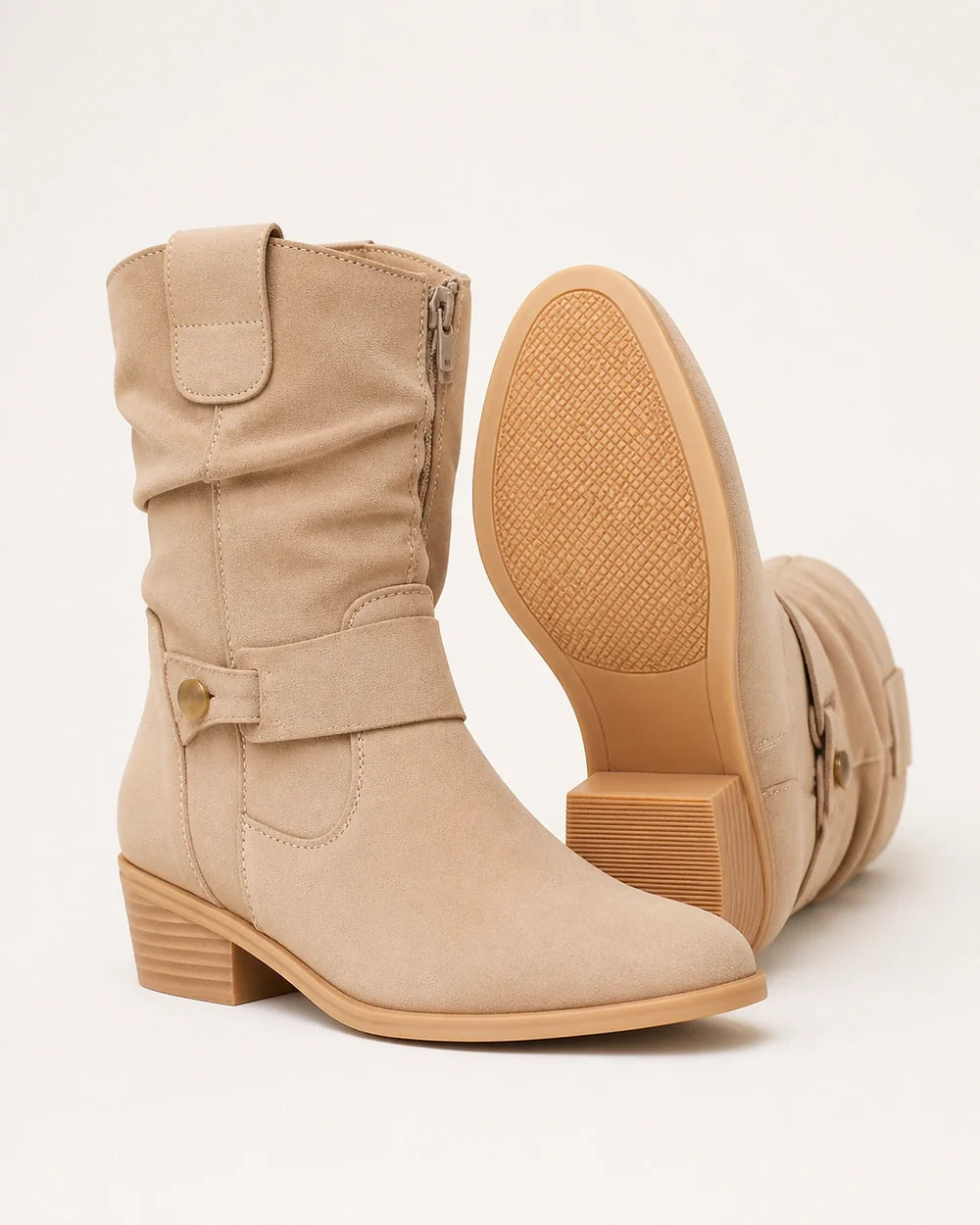 Momount women suede slouch ankle boots beige