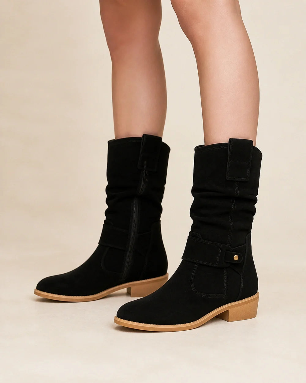 Momount women suede slouch ankle boots black