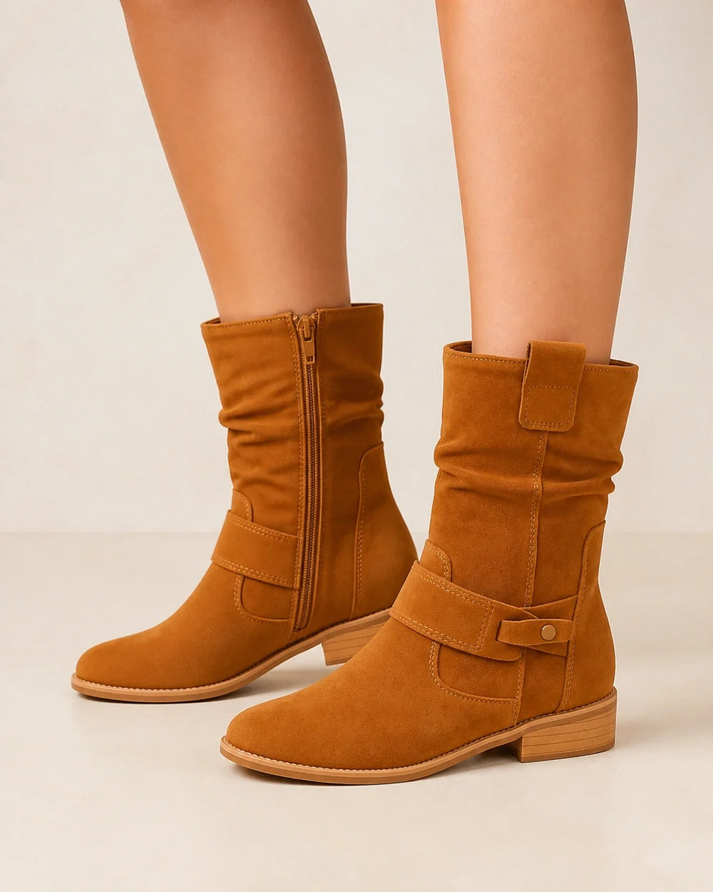 Momount women suede slouch ankle boots brown