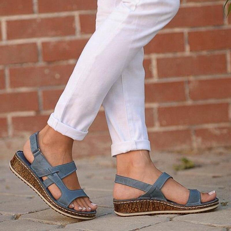 Momount Women Wedge Sandals – Brown Leather Peep-Toe Slingback Summer